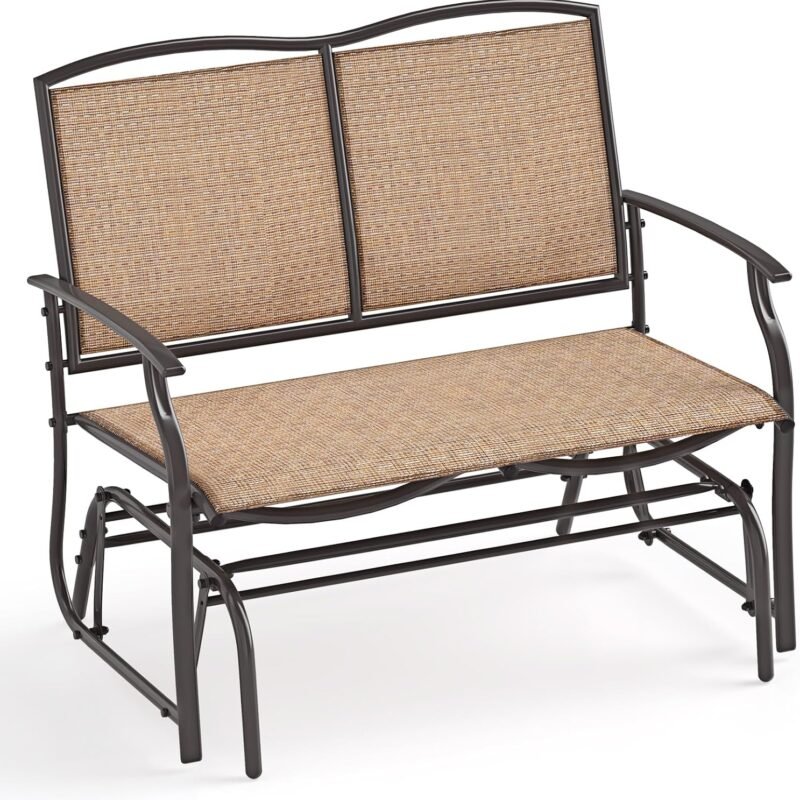 Giantex Patio Glider, 2-Person Outdoor Rocking Chair with Metal Frame and Breathable Fabric, Load 400 Lbs, Heavy-Duty Swing Bench, Loveseat, Outside Rocker for Porch, Garden and Backyard (Brown)