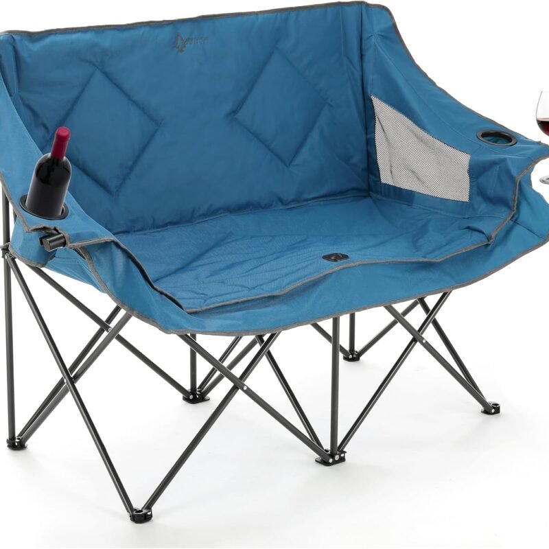 ARROWHEAD OUTDOOR Portable Folding Double Duo Camping Chair Loveseat w/ 2 Cup & Wine Glass Holder, Heavy-Duty Carrying Bag, Padded Seats & Armrests, Supports up to 500lbs, USA-Based Support