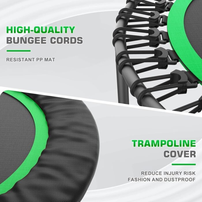 Mini Trampoline for Adults, ANCHEER Indoor Trampoline with Bungees 450/550 lbs Max Load with 4 Level Adjustable Handle Bar 40''/48'' Foldable Trampoline Kid Adult with Reinforced Stitching - Image 2