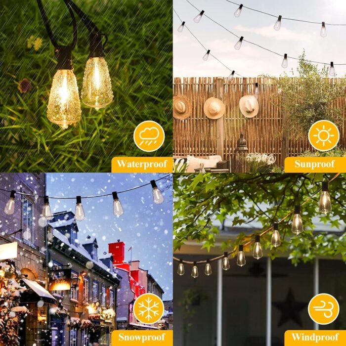 Brightever LED Outdoor String Lights 100FT Patio Lights with 52 Shatterproof ST38 Vintage Edison Bulbs, Outside Hanging Lights Waterproof for Porch, Deck, Garden, Backyard, Balcony, 2700K Dimmable - Image 5