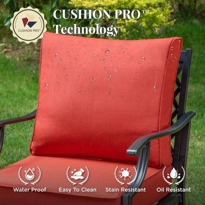 Swivel Patio Chairs Set of 2, High Back Outdoor Swivel Patio Metal Chairs with 5.75" Thick Cushions for Bistro Balcony Porch Deck and Yard, Red - Image 4