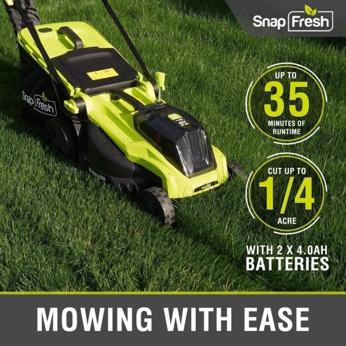SnapFresh Electric Lawn Mower Cordless - 40V (2 x 20V) 16” Brushless Push Lawn Mower with 4.0Ah Battery x 2 and Fast Charger Included - Battery Operated Lawn Mower with Bagger - Image 3