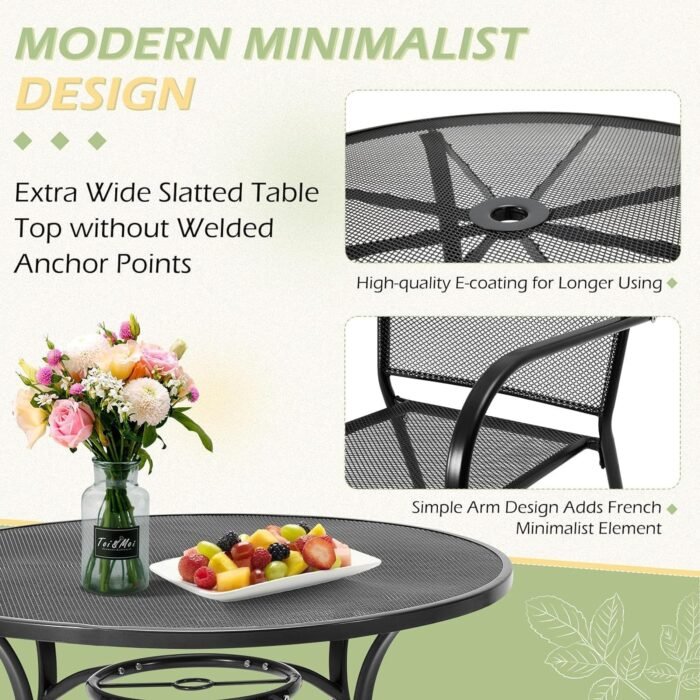 AECOJOY Metal Patio Table and Chairs Set for 4, Outdoor Dining Sets Patio Dining Table Furniture Set Round Outside Table and Chairs for Garden Backyard with Umbrella Hole - Image 2