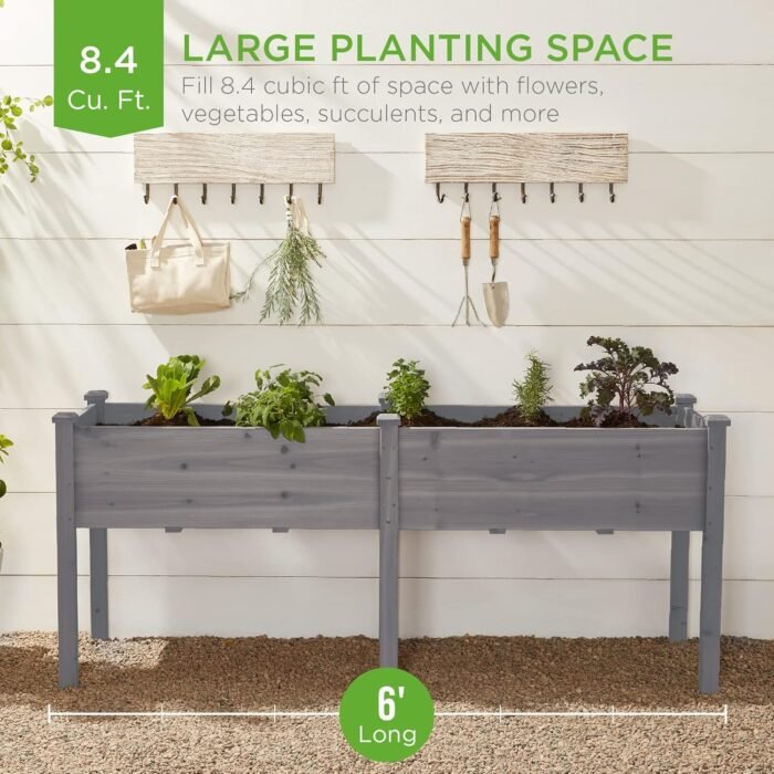 Best Choice Products 72x23x30in Raised Garden Bed, Elevated Wood Planter Box Stand for Backyard, Patio, Balcony w/Divider Panel, 6 Legs, 300lb Capacity - Gray - Image 2