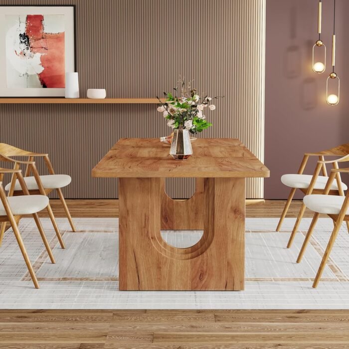 Tribesigns Modern Dining Table for 6 to 8 People, 71" Large Kitchen Dining Table with Wood Pedestal Base, Rectangular Long Dinner Table for Kitchen, Dining Room, Living Room, Rustic Brown - Image 4