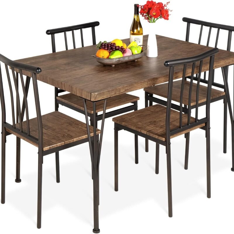 Best Choice Products 5-Piece Metal and Wood Indoor Modern Rectangular Dining Table Furniture Set for Kitchen, Dining Room, Dinette, Breakfast Nook w/ 4 Chairs - Drift Brown