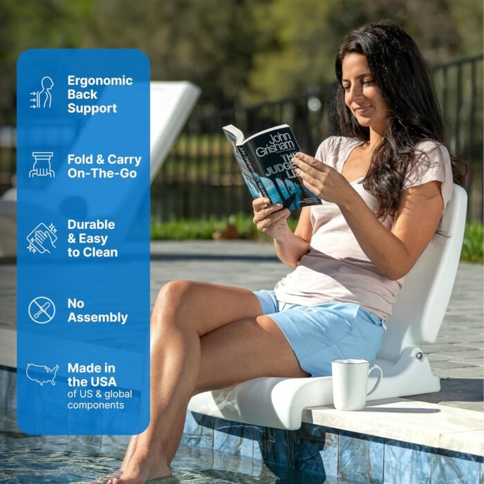 Step2 Folding Adult Flip Seat, Portable Outdoor Chair for Poolside, Tailgating, Camping, Picnic, Stadium, Provides Back Support When Sitting on Ground, Made of Durable Plastic, White - Image 3