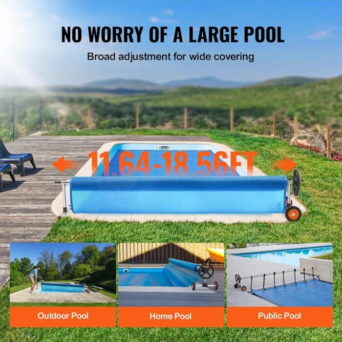 VEVOR Pool Cover Reel, Aluminum Solar Cover Reel 18 ft, Inground Swimming Pool Cover Reel Set with Rubber Wheels and Sandbags, Fits for 4-18 ft Width Swimming Pools - Image 6