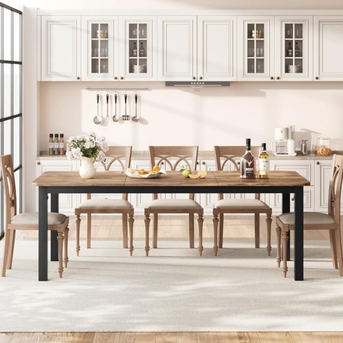 IDEALHOUSE Industrial Dining Table For 6~8 People, 78.7" Long Kitchen Table, Wood Dining Table, Kitchen & Dining Room Table, Rectangle Dining Room Table For 6 Ideal For Dinner Or Meetings -Retro Brown - Image 5