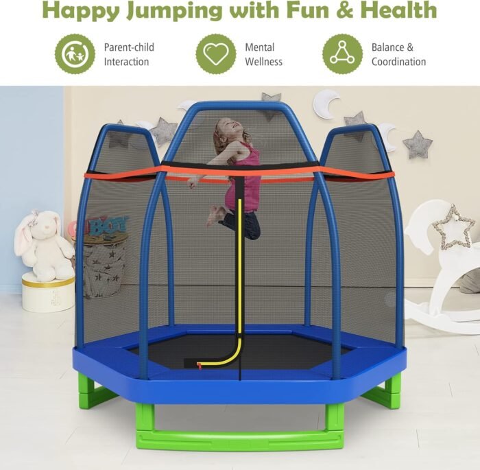 Giantex 7 Ft Trampoline for Kids, Heavy Duty Steel Frame Small Mini Toddler Trampoline, Great Gifts for Boys Girls, Outdoor Indoor Kids Trampoline with Net, for Age 3-8 - Image 8