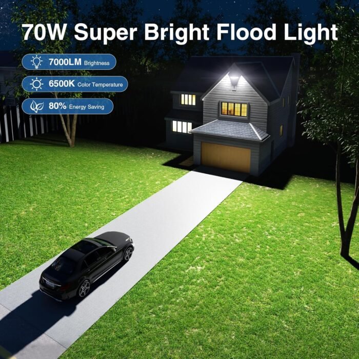 70W LED Flood Lights Outdoor Waterproof IP65, 5 Heads Exterior Security Lights with 360° Lighting Angle, 6500K Super Bright Floodlight Fixture, Outside Lights for House, Backyard - Image 2