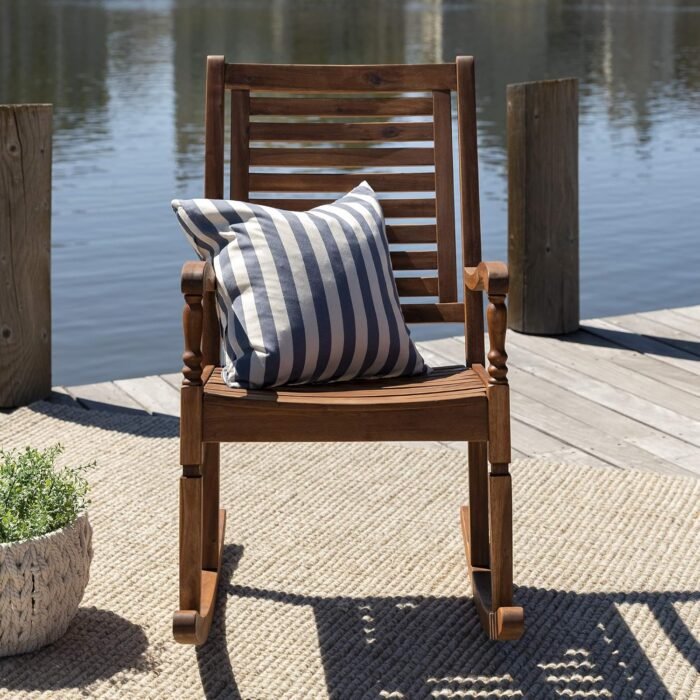Walker Edison Montego Traditional Acacia Wood Slat Back Patio Rocking Chair, 42 Inch, Brown - Image 7