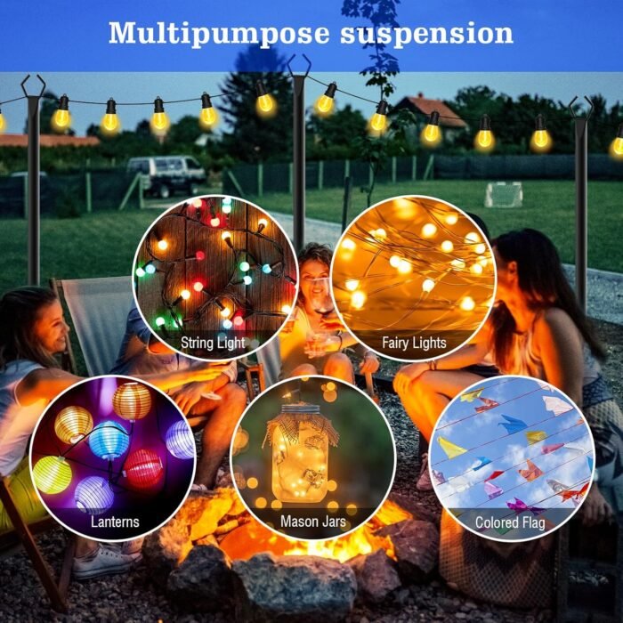 4 Pack String Light Poles,10 Ft Metal Poles with Fork for Outdoor String Lights,Outdoor Light Poles with Fork,Poles/Post/Stand for Outside,Patio,Deck,Backyard,Garden Wedding,Party - Image 3