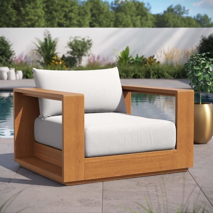 Modway Tahoe Acacia Wood Outdoor Patio Chair in Natural Light Gray with Weather-Resistant Cushions - Ideal as Club Chair or Outdoor Dining Chair - Image 2