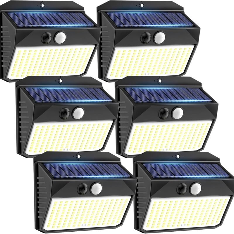 Solar Lights Outdoor 150 LED, 6 Pack Solar Motion Sensor Outdoor Lights with 3 Lighting Modes, IP65 Waterproof Solar Fence Lights, Solar Security Lights, Solar Powered Outdoor Lights for House
