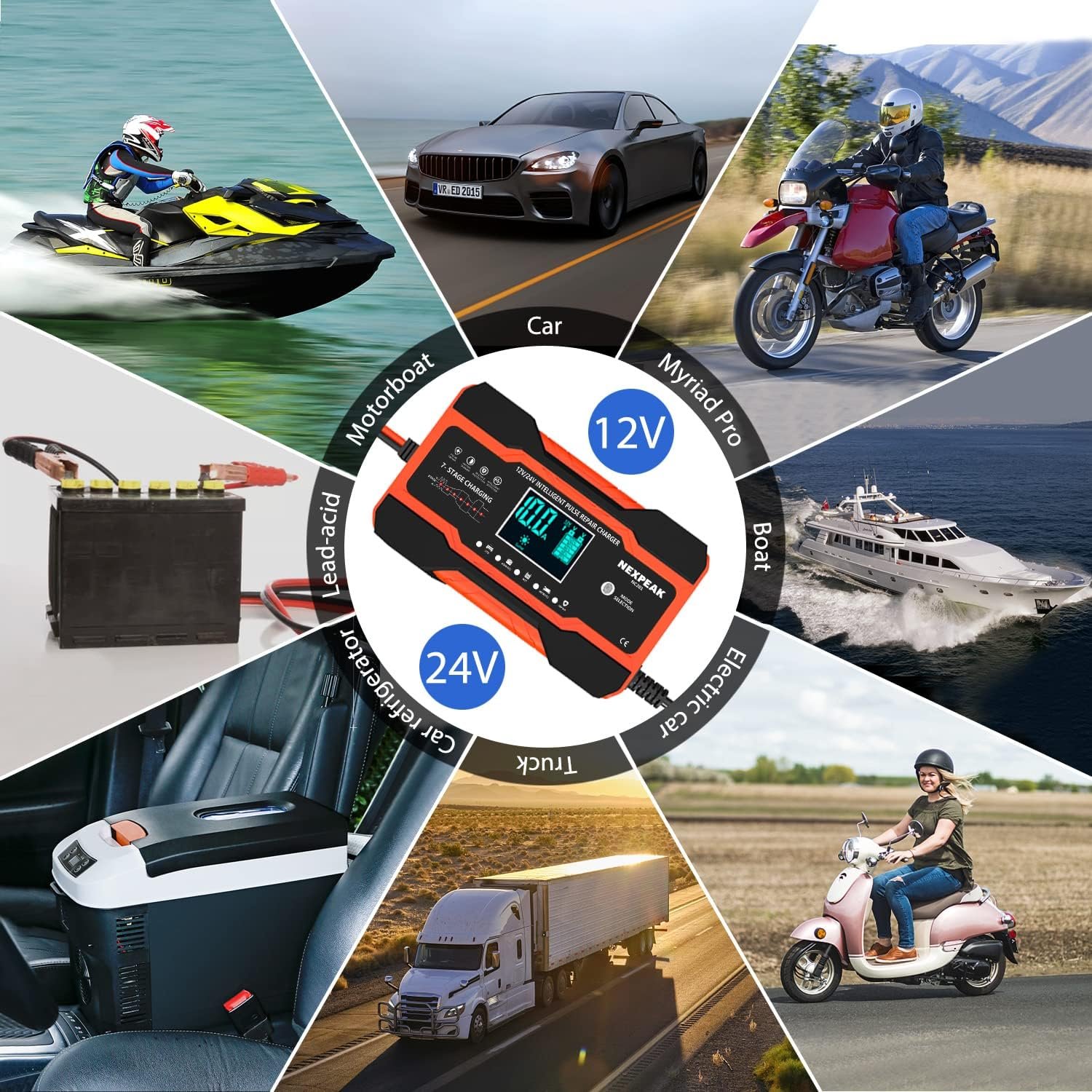 NEXPEAK NC201 10-Amp Battery Charger, Smart Trickle Charger 12V 24V Car Battery Charger Fully Automatic Maintainer Desulfator w/Temp Compensation for Car Truck Lawn Mower Boat Marine Batteries - Image 6