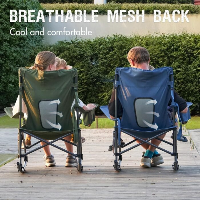 PORTAL Folding Rocking Chair Portable Camping Rocker for Adults Outdoor Lawn Garden with Cup Holder Side Pocket Carry Bag, Supports 350 LBS (Mesh Blue) - Image 6
