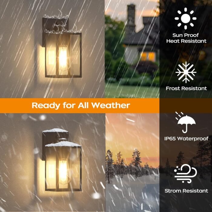 WIHTU Dusk to Dawn Outdoor Lighting Fixtures Wall Mount, Exterior Front Porch Light, Black Sensor Wall Sconce Lamp, Waterproof Wall Lantern, Anti Rust Outside Coach Lights for House, Doorway, Garage - Image 3