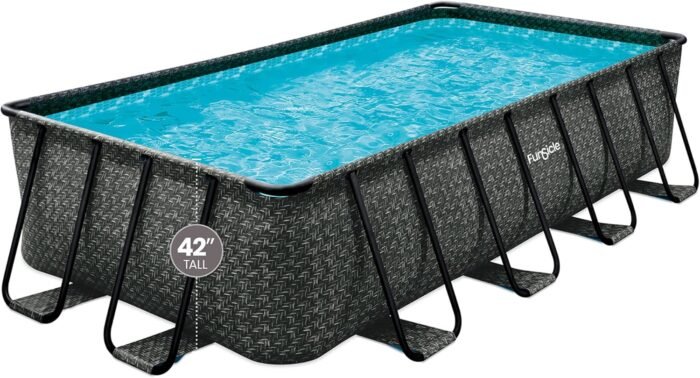 Funsicle 16' x 8' x 42" Oasis Designer Rectangular Frame Outdoor Above Ground Swimming Pool Set w/Accessories & Maintenance Kit, Dark Herringbone Gray - Image 9