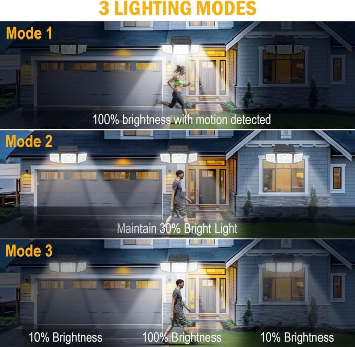 Solar Lights Outdoor 2500LM Motion Sensor Outdoor Lights,3 Head 355° Wide Angle Street Area Lights, Waterproof Security Lights with 3 Modes(Remote,1 Pcs) - Image 6