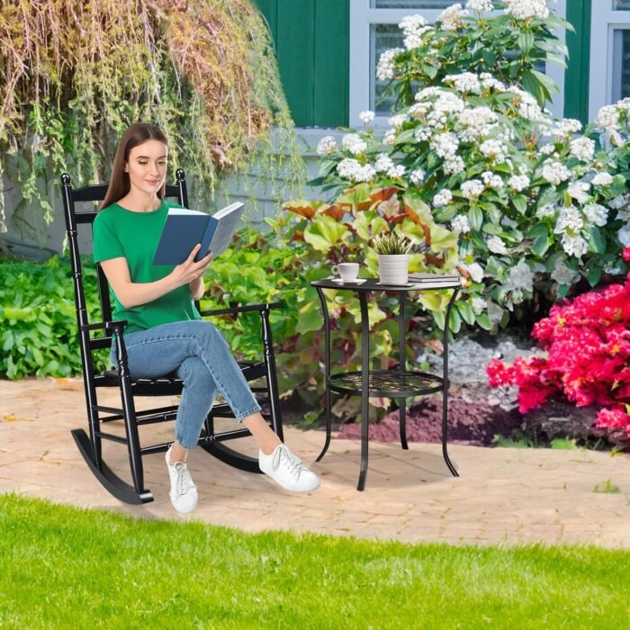VINGLI Wood Rocking Chair Outdoor with 450 lbs Support Relaxing Rocker Solid Wood High Back Seat Reclining Seat for Deck, Garden, Backyard, Porch, Indoor or Outdoor Use, Black - Image 2