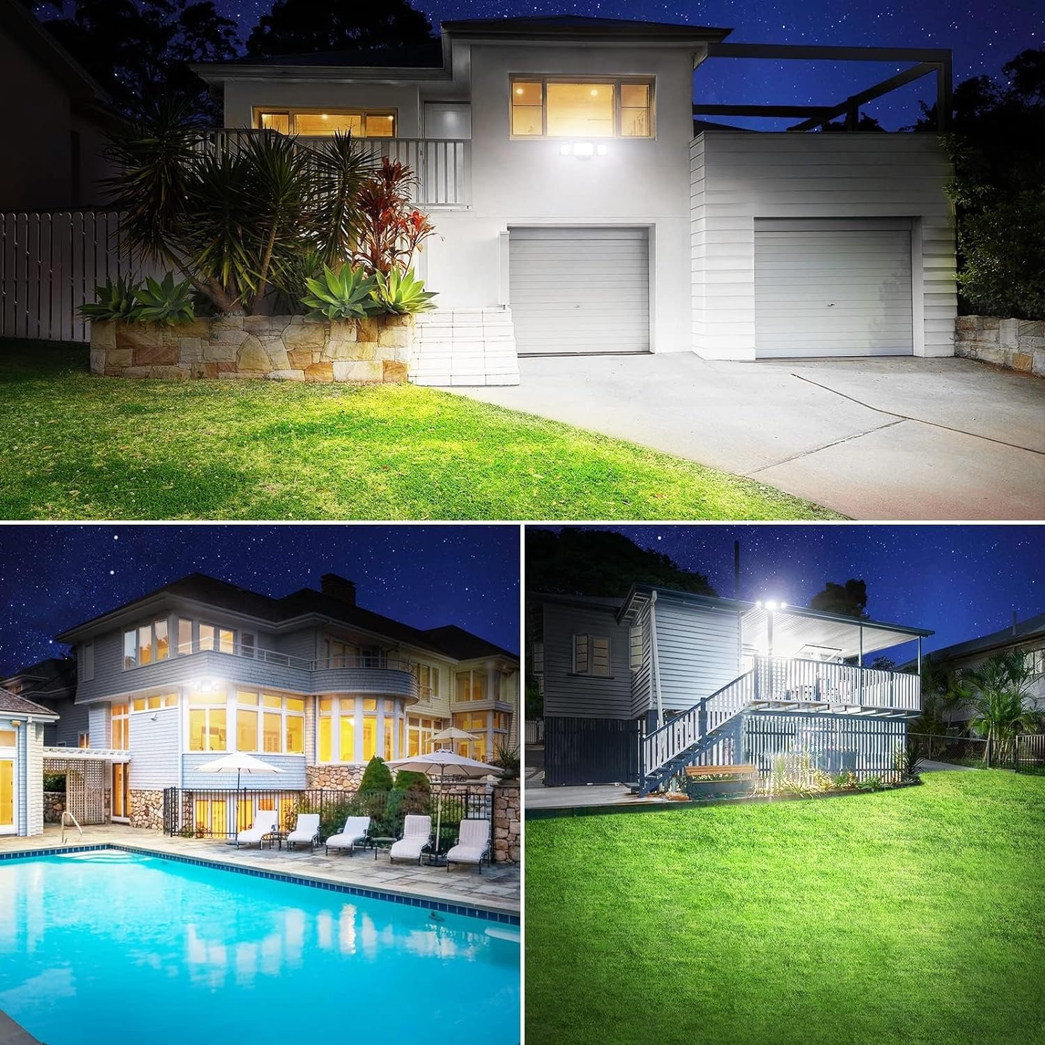 Onforu 60W Flood Lights Outdoor, 6000LM Brightness Security Lights Switch Controlled, 3 Adjustable Heads, IP65 Waterproof, 6500K Wall Mount Exterior LED Flood Light - Image 4