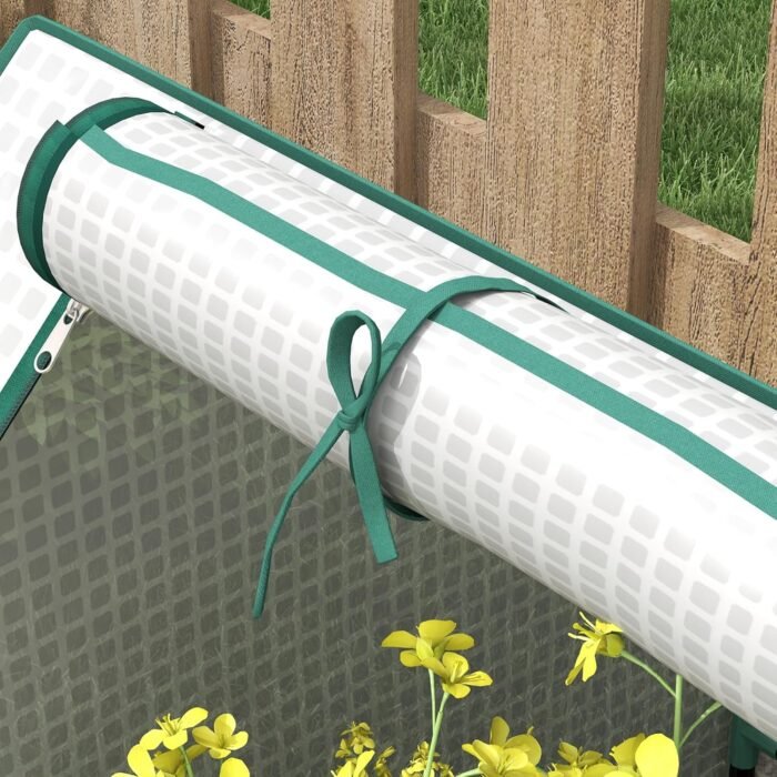 Outsunny 4 x 3 x 1ft Raised Garden Bed with Mini Greenhouse, Galvanized Outdoor Planter Box with Cover, for Herbs and Vegetables, Use for Patio, Garden, Balcony, White Cover and Brown Planter - Image 9