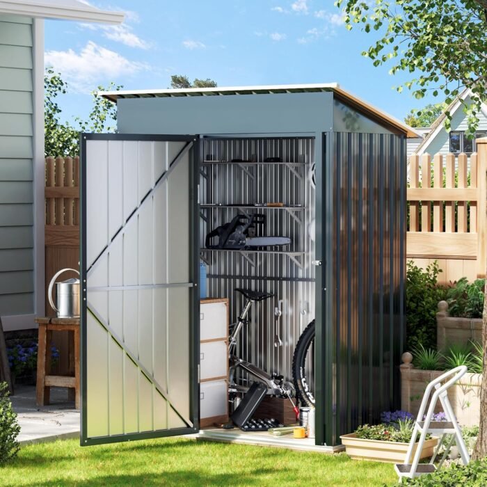 5X3X6.1FT Outdoor Steel Storage Shed with Frame Floor and Lockable Doors, Ideal for Garden, Backyard, Patio Storage - Image 3
