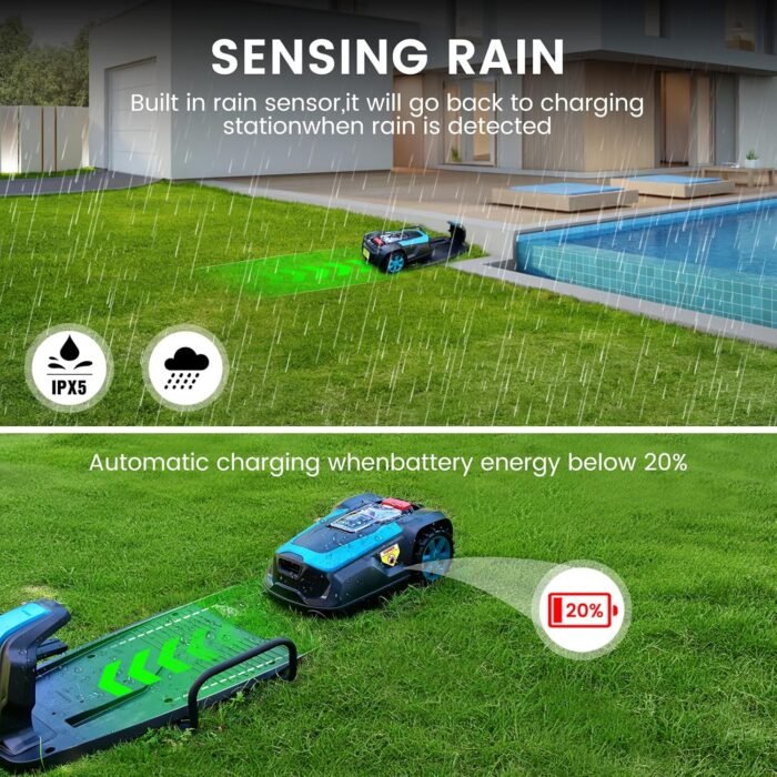 Winado Robotic Lawn Mower, 20V 4.0Ah Automatic Robot Lawn Mower with APP Control, Self-Charging, Bluetooth/Wi-Fi Connect,Boundary Wire, Mows Up to 0.25 Acre/ 10000 Sq.Ft - Image 5