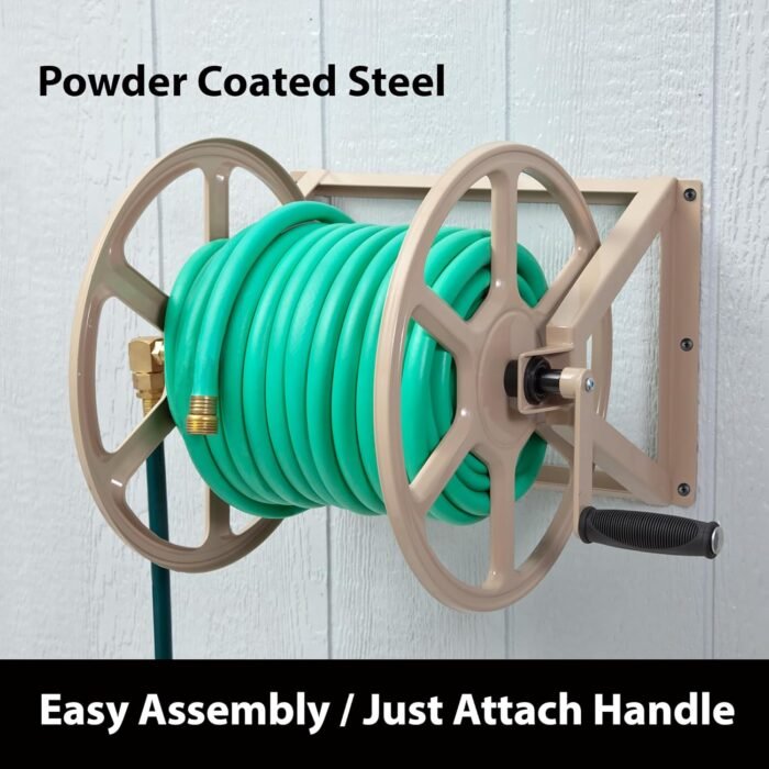 Liberty Garden 709 Steel Wall/Floor Mounted Hose Reel, Holds 200-Feet of 5/8-Inch Hose - Tan, 17.6 x 22 x 15 - Image 3