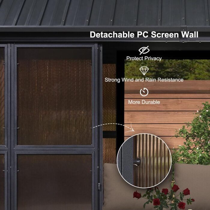 PURPLE LEAF 12' X 14' Patio Hardtop Gazebo Double Top Outdoor Screen House Aluminum Solarium Backyard Sun Room with Detachable Windows - Image 4
