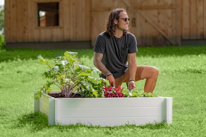 Vita Hudson 48"W x 48"L Screwless Vinyl Garden Bed, White - Image 2