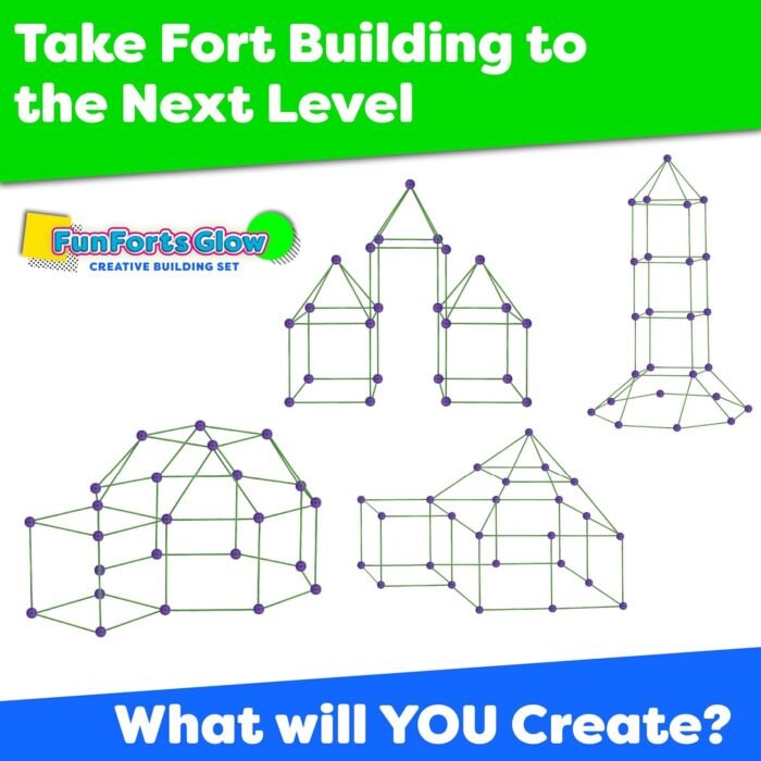 Fun Forts Glow Fort Building Kit for Kids - 81 Pack Glow in The Dark STEM Building Toys Indoor Outdoor Play Tent for Kids Construction Toys with 53 Rods and 28 Spheres - Image 7