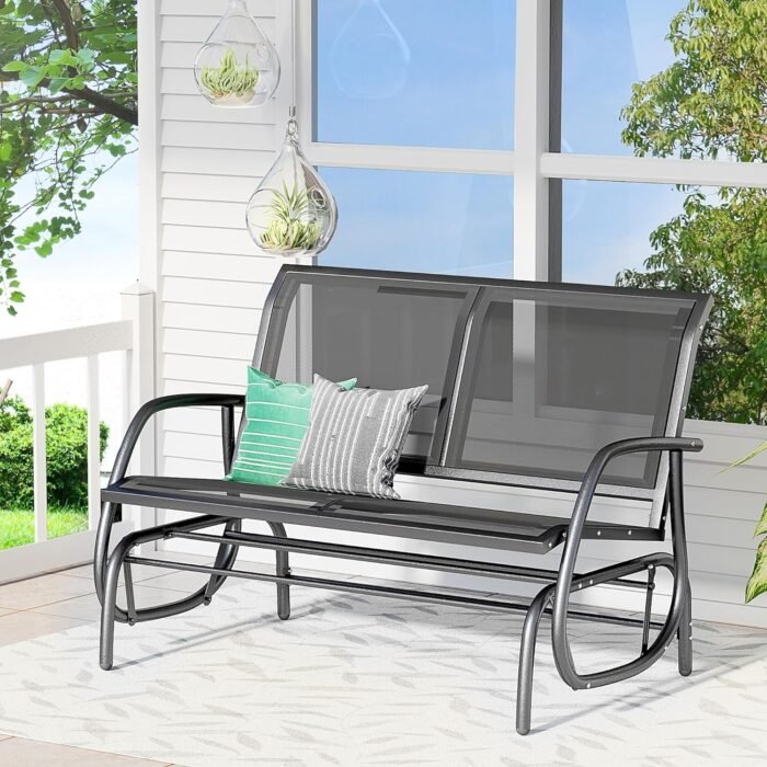 Outsunny 2-Person Outdoor Glider Bench, Patio Double Swing Rocking Chair Loveseat w/Powder Coated Steel Frame for Backyard Garden Porch, Black - Image 2