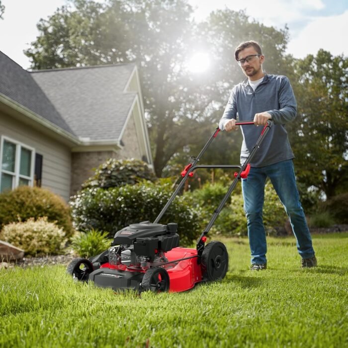 PowerSmart 21 in. Gas Lawn Mower, 144cc 2-in-1 Mulching Push Mower with 6-Positions Height Adjustment, High Rear Wheels - Image 9