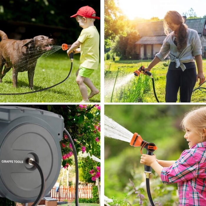 Giraffe Tools Retractable Garden Hose Reel 1/2 Inch x 130 ft, Super Heavy Duty, Any Length Lock, Slow Return System, Wall Mounted and 180 Deg Swivel Bracket - Image 7