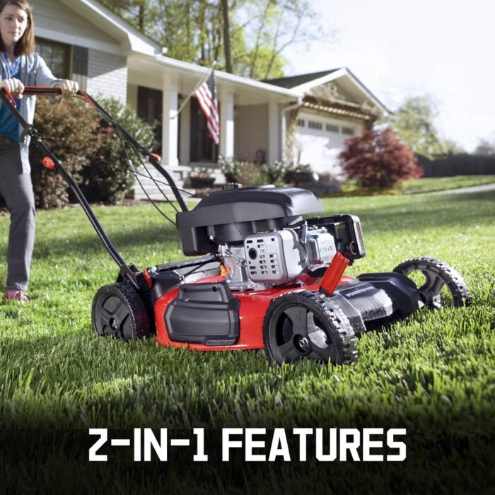 PowerSmart 21 in. Gas Lawn Mower, 144cc 2-in-1 Mulching Push Mower with 6-Positions Height Adjustment, High Rear Wheels - Image 3