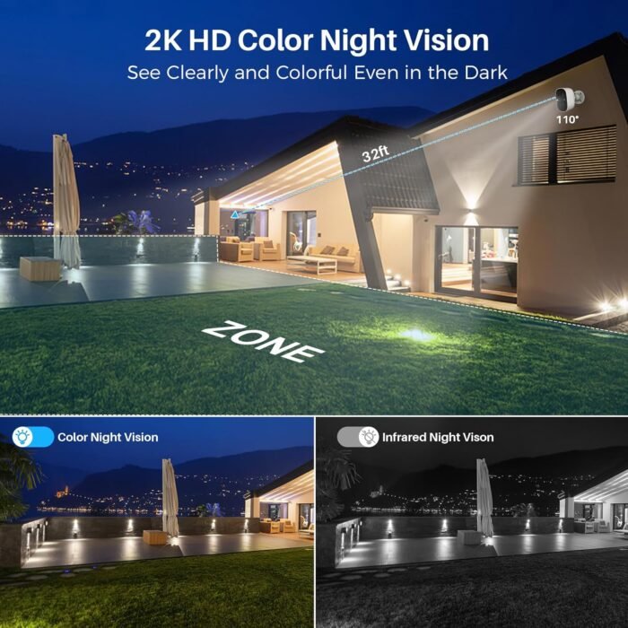 Security Cameras Wireless Outdoor, Battery Powered Cameras for Home Security Indoor/Outdoor with AI Motion Detection, 2K Color Night Vision, 2-Way Talk, IP66 Weatherproof, SD/Cloud Storage - Image 2