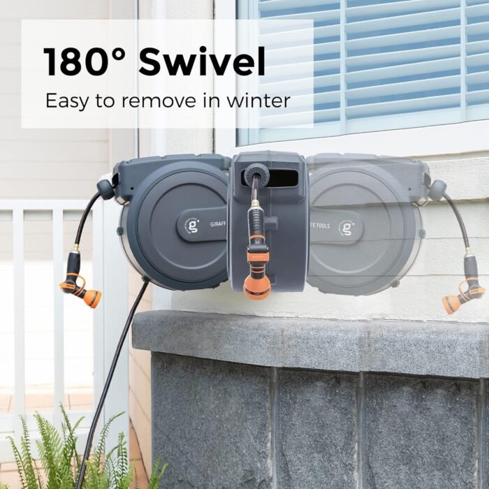 Giraffe Tools AW405/8MB Retractable Garden Hose Reel 5/8" x 90 ft PRO Metal Bracket, Heavy Duty, Any Length Lock Hose Reel, 90ft, Dark Grey - Image 4