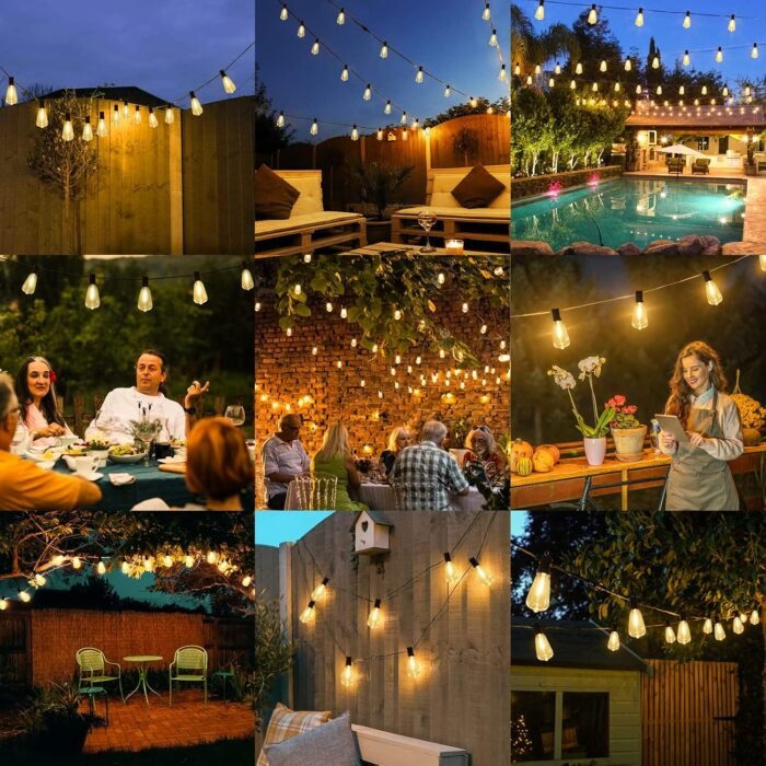 Brightever LED Outdoor String Lights 100FT Patio Lights with 52 Shatterproof ST38 Vintage Edison Bulbs, Outside Hanging Lights Waterproof for Porch, Deck, Garden, Backyard, Balcony, 2700K Dimmable - Image 7