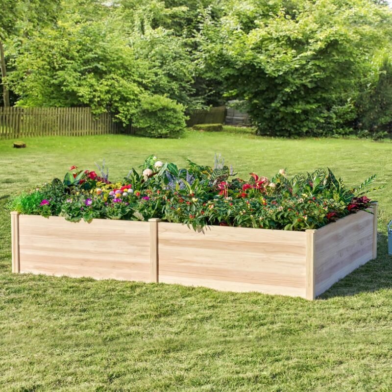 Amerlife 8x4 Ft Wood Raised Garden Bed, Durable 15 Inch Depth Planter Box for Vegetables, Herbs, and Flowers, Ideal for Outdoor Gardening with Open Base