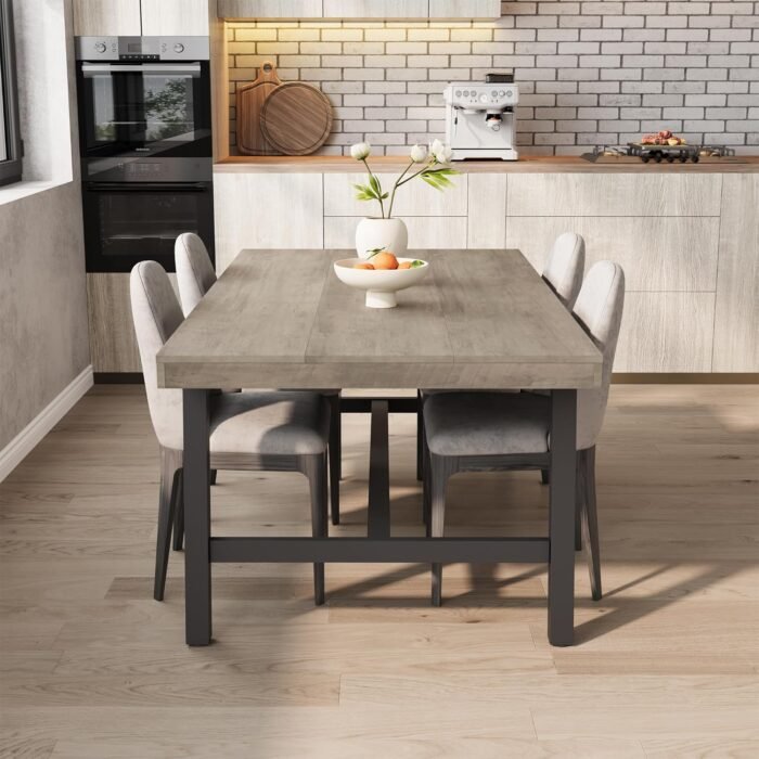 Industrial Dining Table for 6~8 People, 70.87" Long Rectangle Dining Table, Wooden Kitchen Table with Sturdy Metal Frame, Dinner Table, Dining Room Table for Kitchen, Dining Room-Grey - Image 4