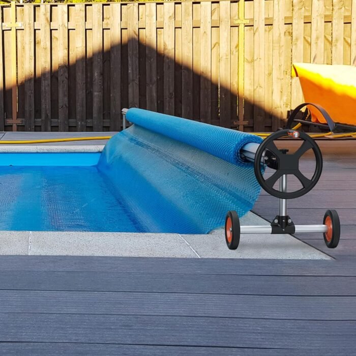 VEVOR Pool Cover Reel, Aluminum Solar Cover Reel 18 ft, Inground Swimming Pool Cover Reel Set with Rubber Wheels and Sandbags, Fits for 4-18 ft Width Swimming Pools - Image 8