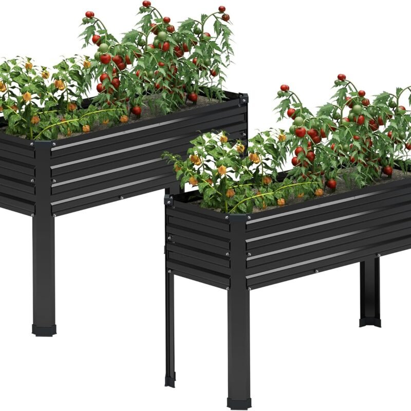 MGNO Galvanized Raised Garden Bed Outdoor with Legs,48×18×32in Metal Elevated Raised Planter Box for Backyard, Patio, Balcony, 300lb Capacity,Black
