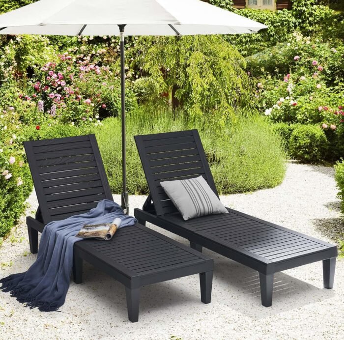 Nestl Patio Chairs - Waterproof Outdoor Chaise Lounge Chair, Set of 2 Adjustable Lawn Chairs, Lightweight Black Chaise Lounge Outdoor - Image 7