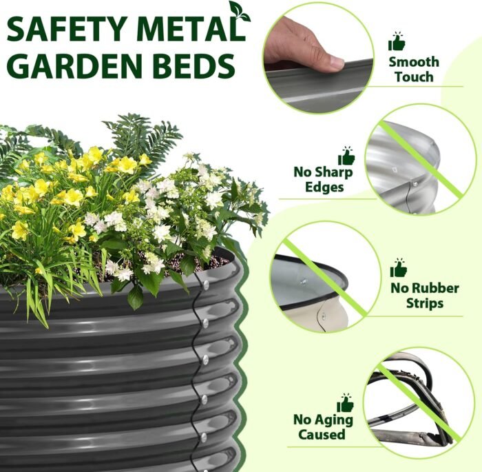 A ANLEOLIFE 2-Pack 4ft x 18” Tall Galvanized Raised Garden Beds Outdoor, Round Metal Planter Box for Planting Vegetables Flowers Herb, Anti-Rust & Easy-Setup, Quartz Grey - Image 4