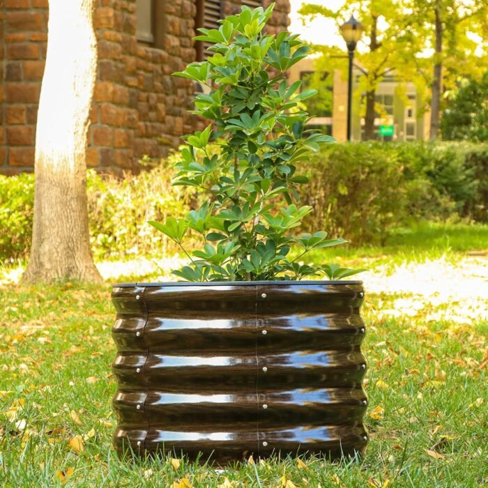SnugNiture Raised Garden Bed, 2 PCS 2×2×1.5ft Round Galvanized Outdoor Planter Box, 17" Tall Deep Metal Garden Bed Kit for Planting Vegetables, Fruits, Flowers, Brown - Image 4