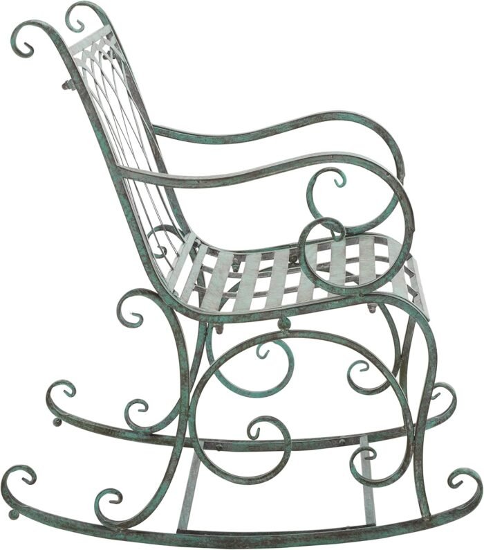 SAFAVIEH Outdoor Collection Medrano Victorian Antique Dark Green Wrought Iron Rocking Chair - Image 4