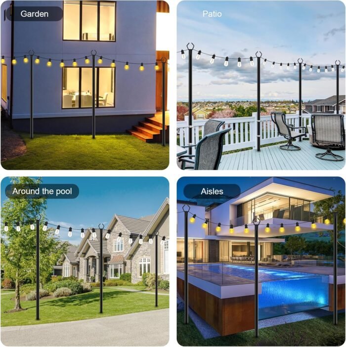 4 Pack String Light Poles,10 Ft Metal Poles with Fork for Outdoor String Lights,Outdoor Light Poles with Fork,Poles/Post/Stand for Outside,Patio,Deck,Backyard,Garden Wedding,Party - Image 2