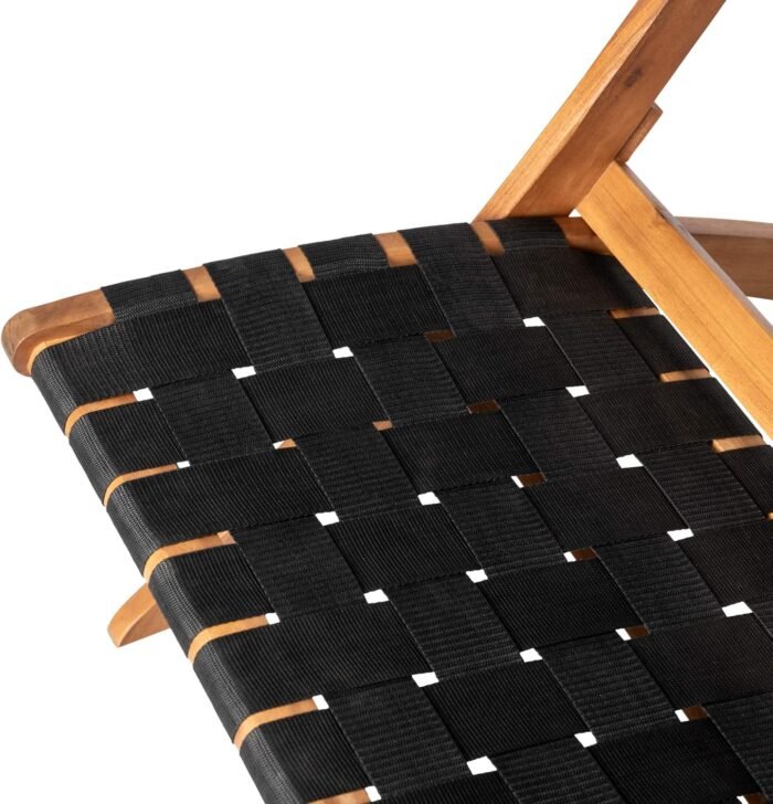 Patio Sense 62774 Sava Indoor Outdoor Folding Chair Low Slung Portable Seating Solid Acacia Wood Woven Seat & Back Indoors Porch Lawn Garden Fishing Sporting - Black Webbing - Image 6